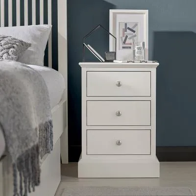Ashby 3 Drawer Bedside Cabinet - White, Beech
