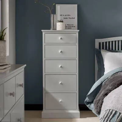 Ashby 5 Drawer Tall Chest - Soft Grey, Beech image
