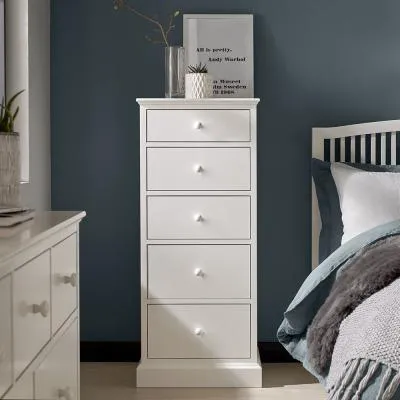 Ashby 5 Drawer Tall Chest - White, Beech