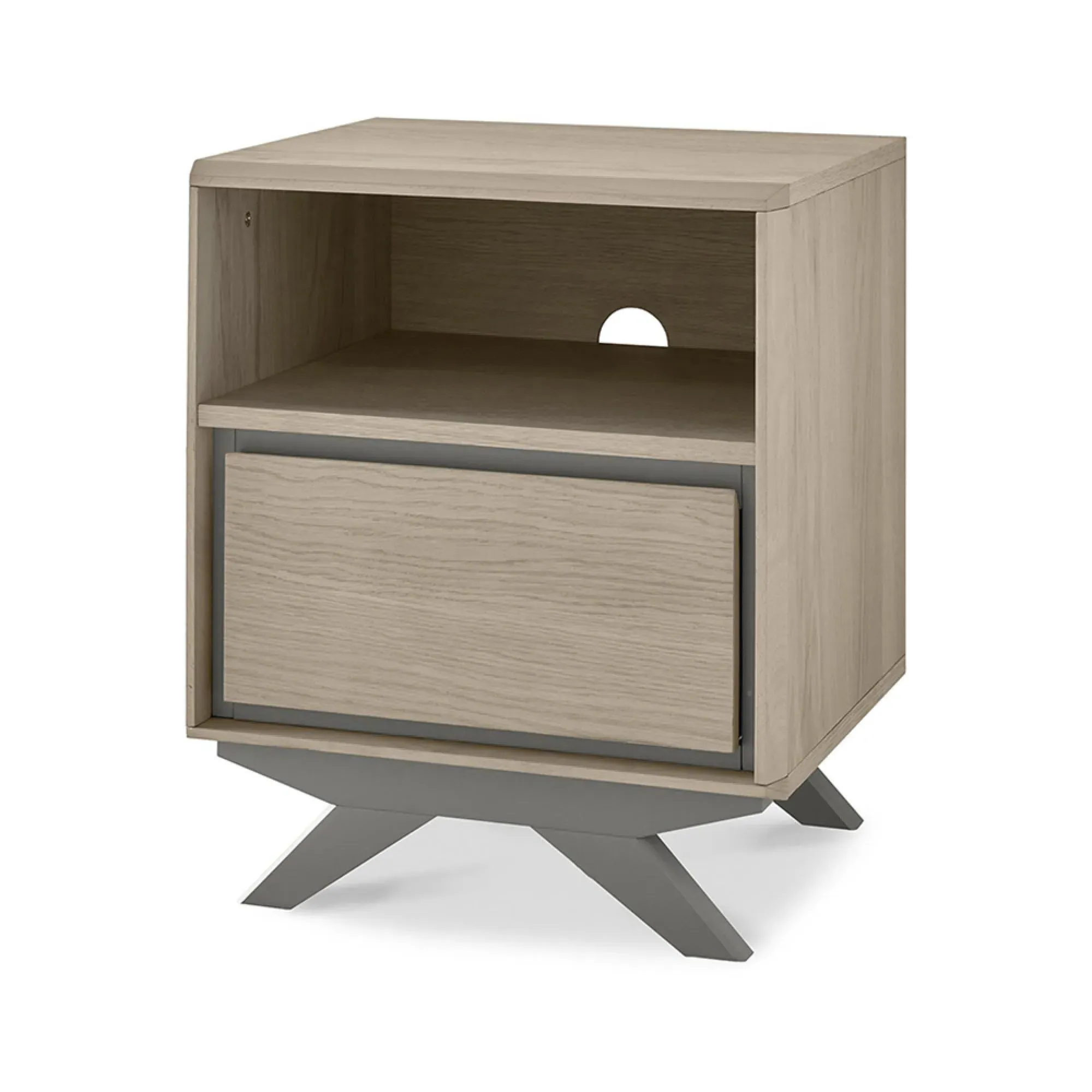 Brunel 1 Drawer Bedside Cabinet - Scandi Oak, Dark Grey
