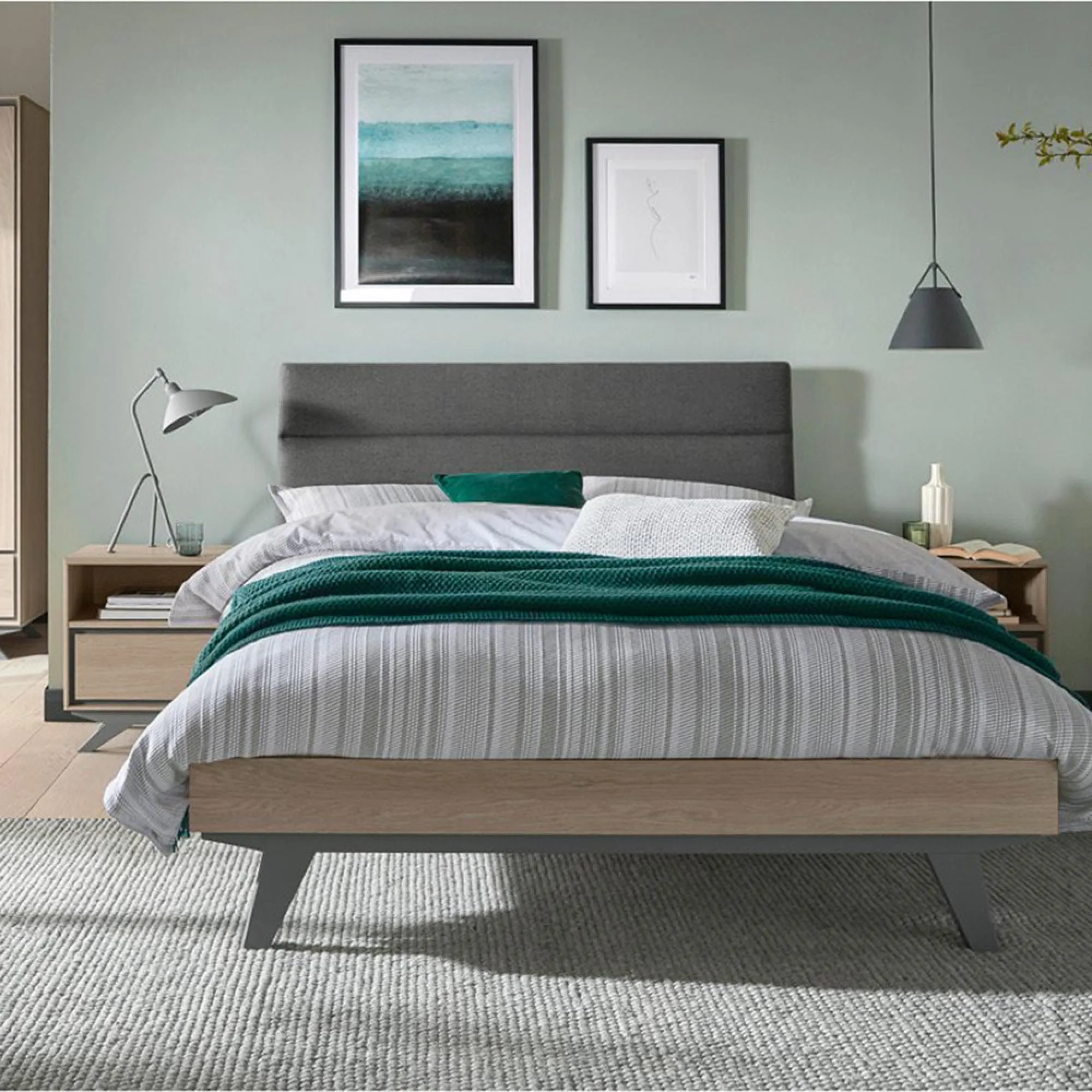 Brunel 1 Drawer Bedside Cabinet - Scandi Oak, Dark Grey