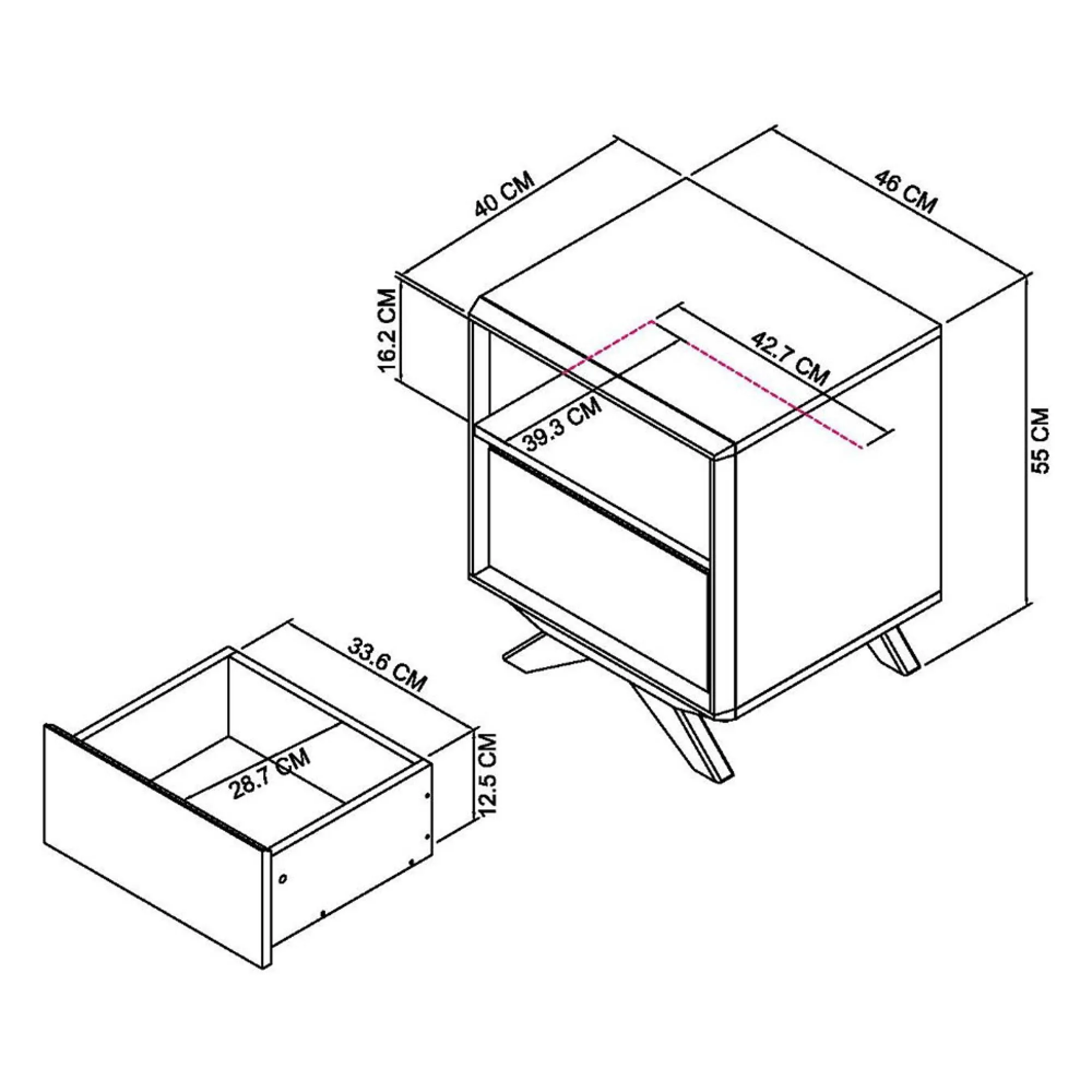 Brunel 1 Drawer Bedside Cabinet - Scandi Oak, Dark Grey