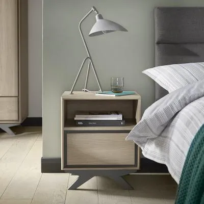 Brunel 1 Drawer Bedside Cabinet - Scandi Oak, Dark Grey image