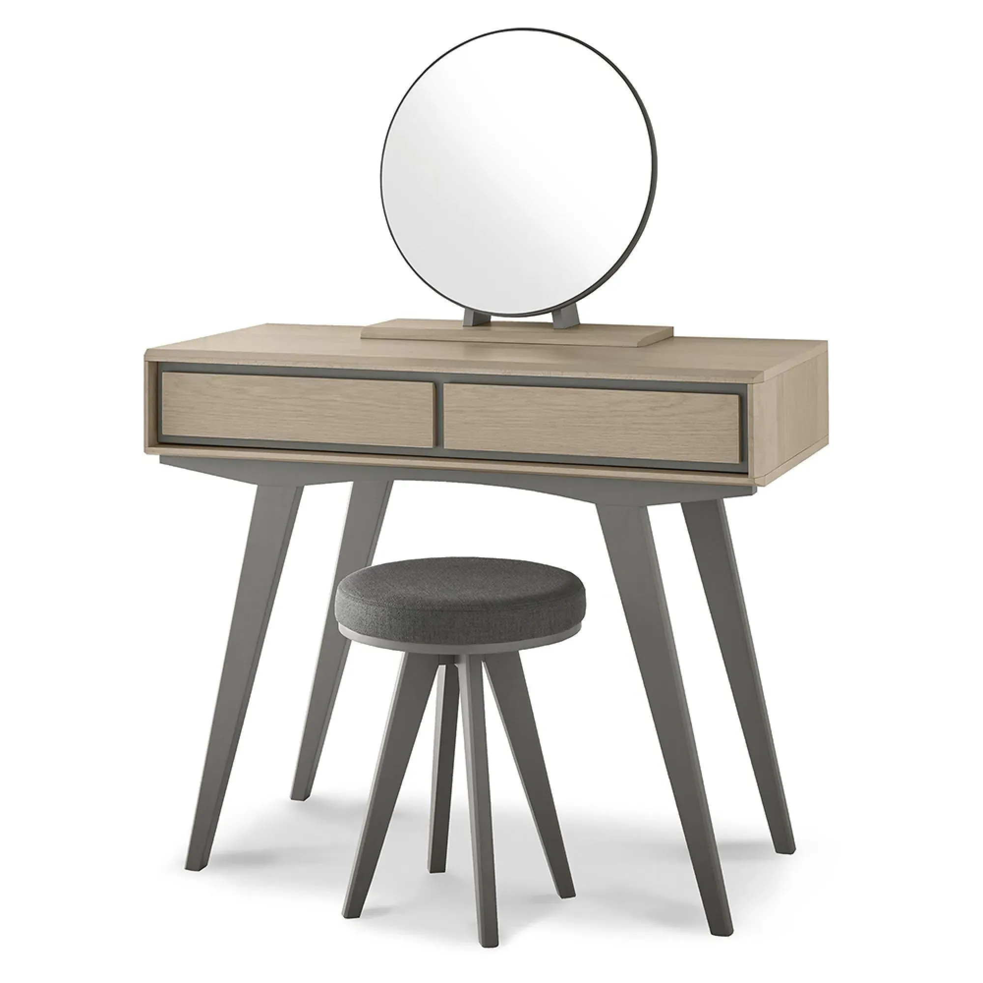 Brunel Round Vanity Mirror - Scandi Oak, Dark Grey