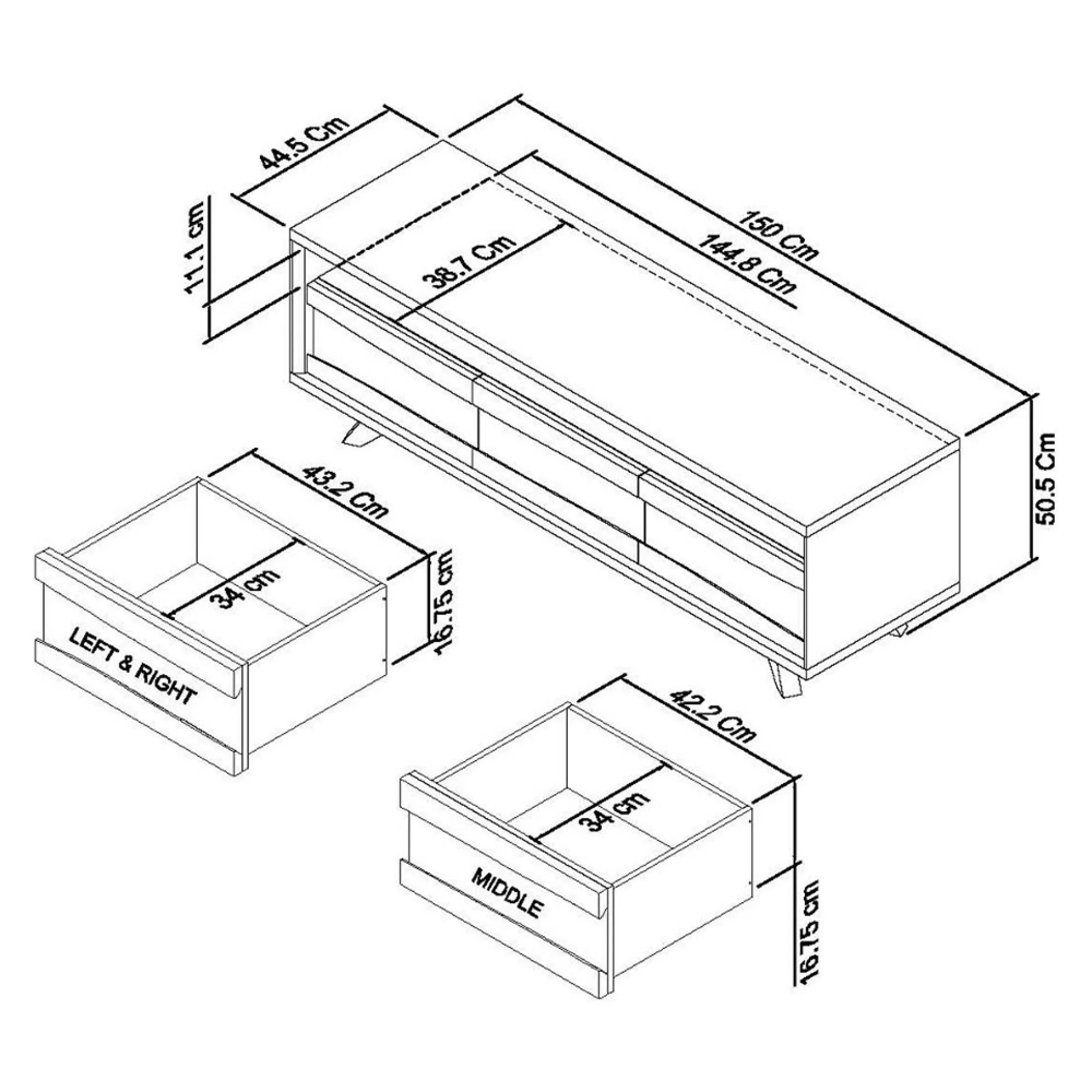 Cadell 3 Drawer TV Unit - Aged Oak