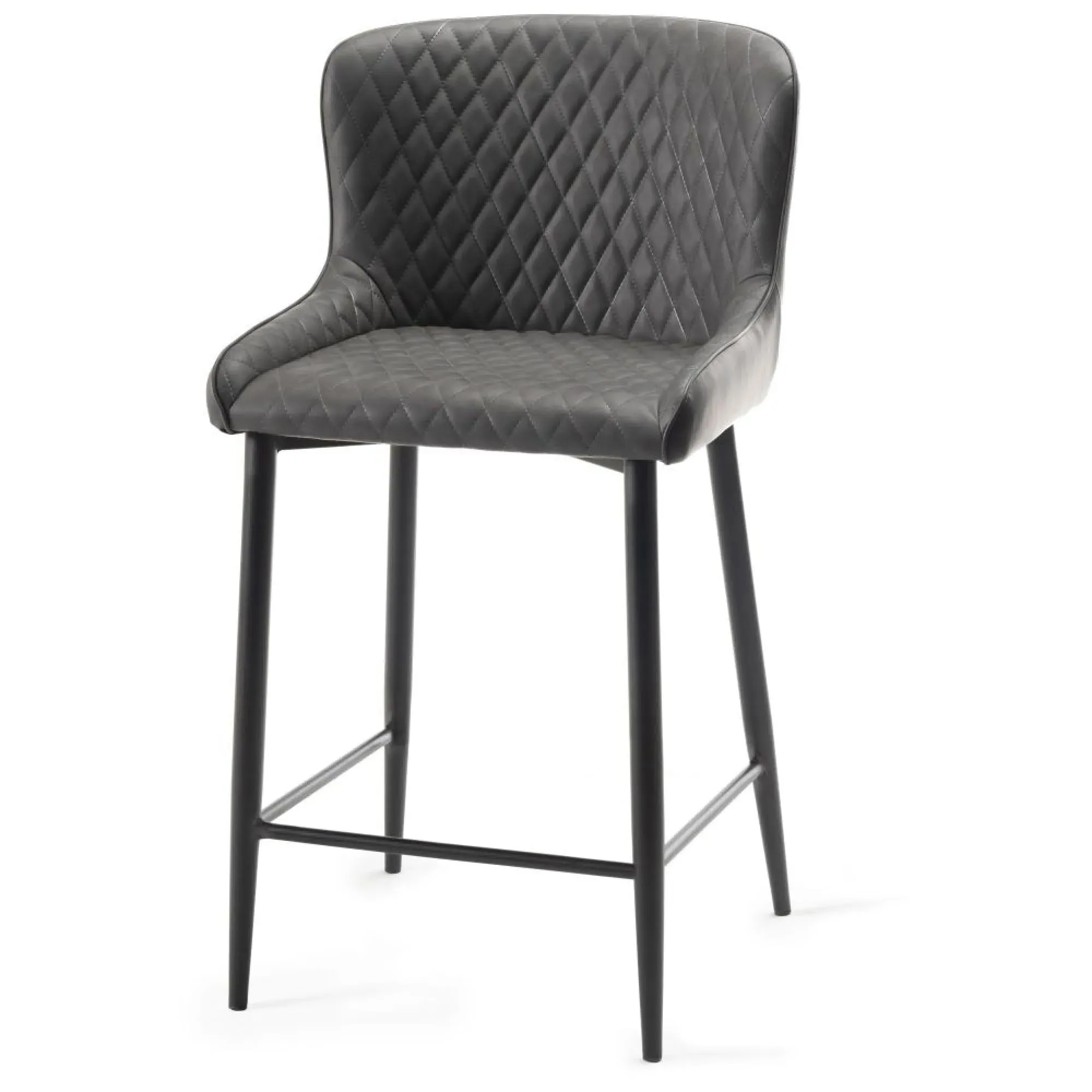Cezanne Barstool with Black Legs - Dark Grey, Faux Leather