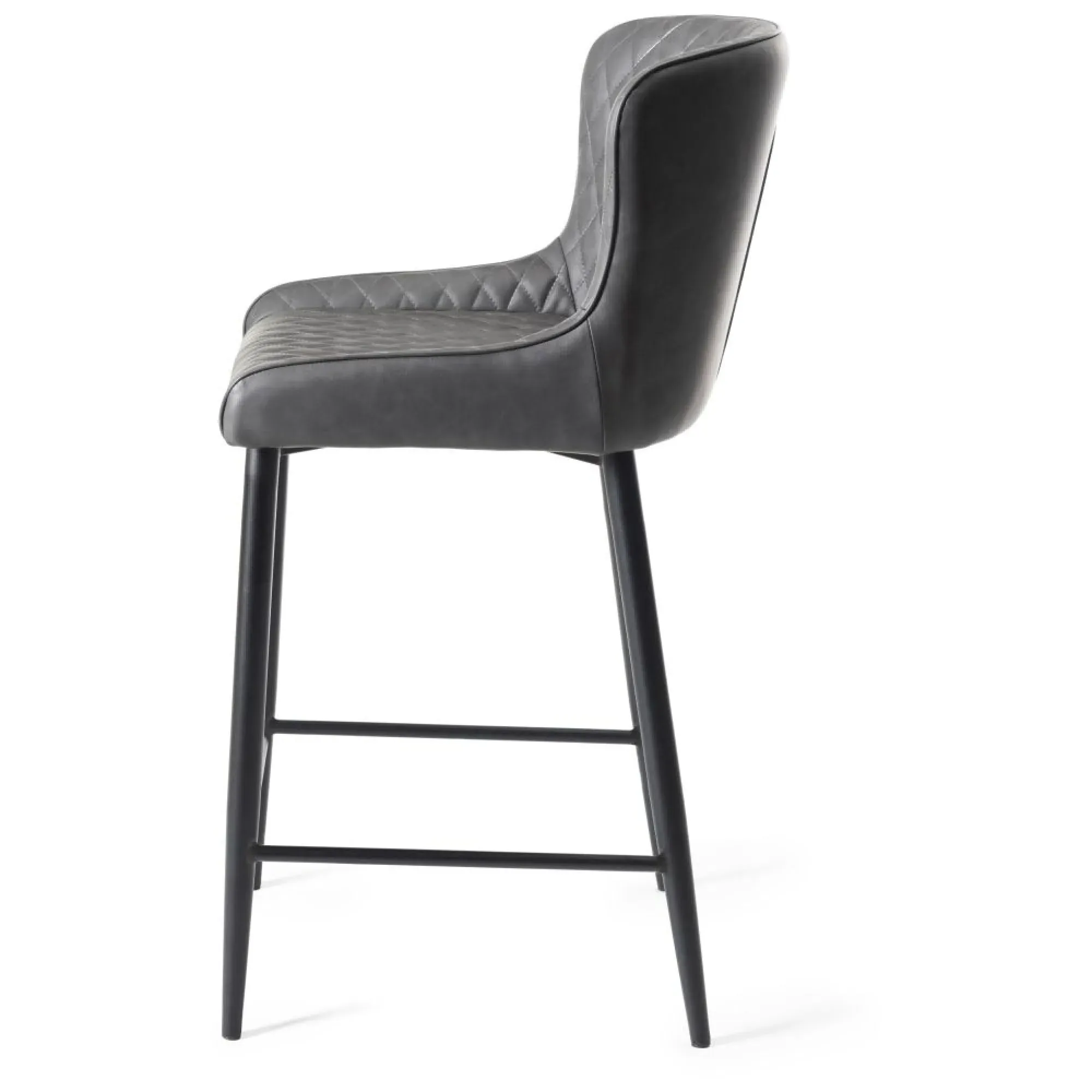 Cezanne Barstool with Black Legs - Dark Grey, Faux Leather