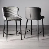 Cezanne Barstool with Black Legs - Dark Grey, Faux Leather