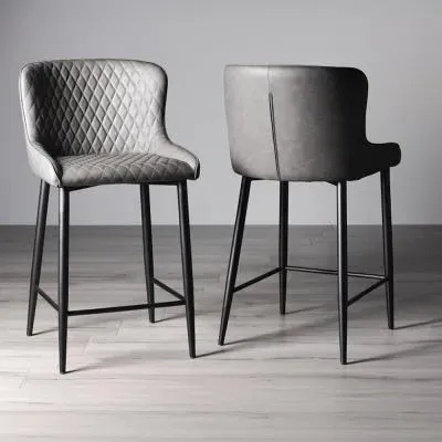 Cezanne Barstool with Black Legs - Dark Grey, Faux Leather image
