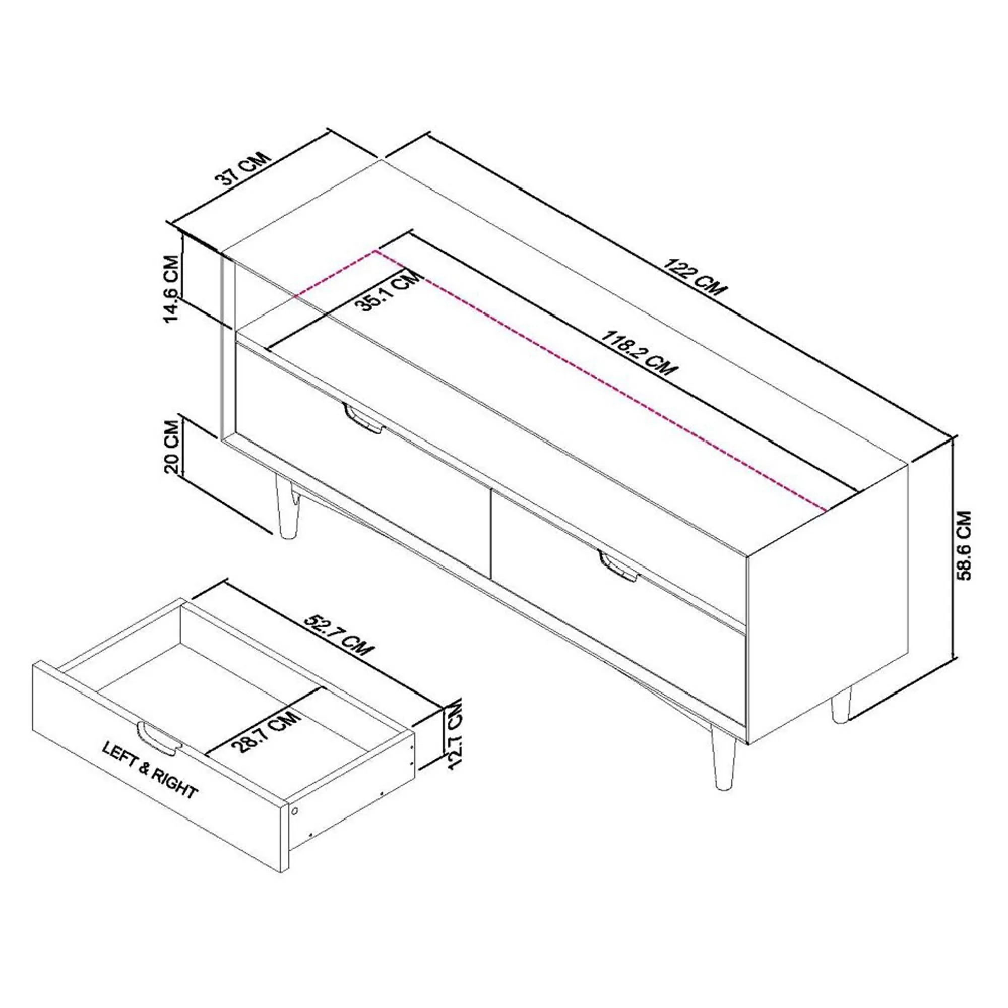 Dansk 2 Drawer TV Unit - Scandi Oak