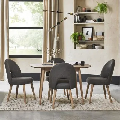 Dansk 4 Seater Dining Table Set with Cold Steel Fabric Chairs - Scandi Oak