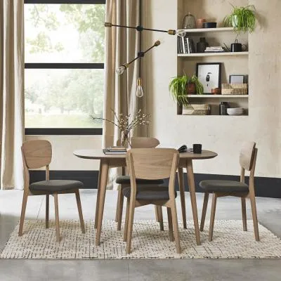 Dansk Dining Table Set with Cold Steel Veneer Back Chairs - Oak