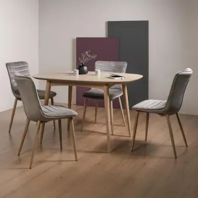 Dansk Dining Table Set with Eriksen Dark Grey Velvet Chairs - Scandi Oak