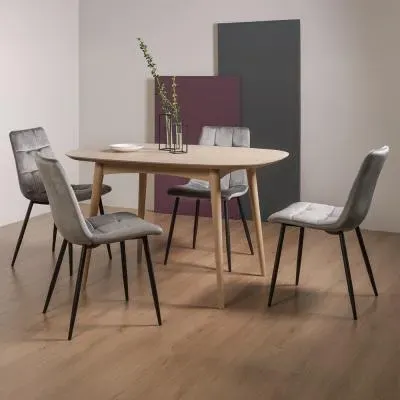 Dansk Dining Table Set with Mondrian Velvet Chairs - Scandi Oak