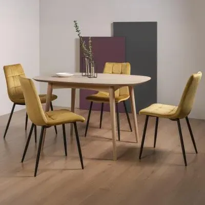 Dansk Dining Table Set with Mondrian Velvet Chairs - Scandi Oak