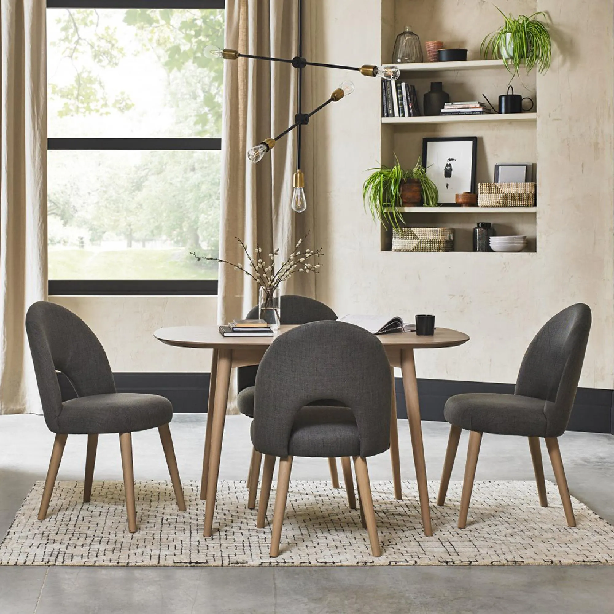 Dansk Scandi Oak Upholstered Dining Chair - Dark Grey, Fabric