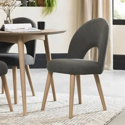 Dansk Scandi Oak Upholstered Dining Chair - Dark Grey, Fabric