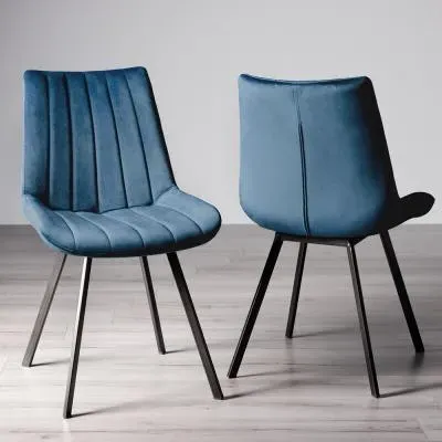 Fontana Dining Chair - Blue, Velvet