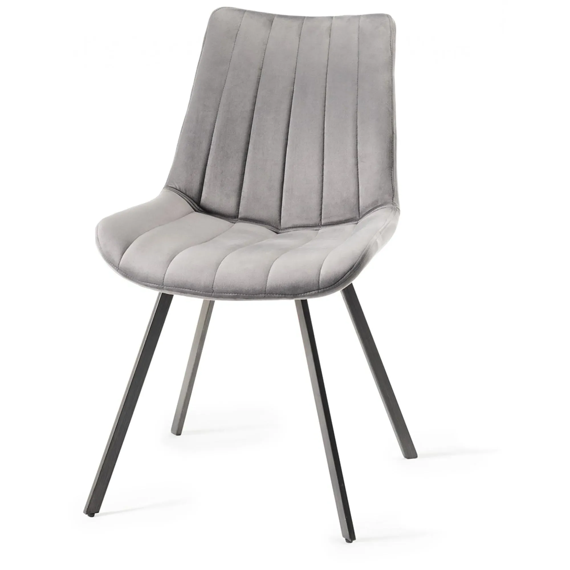 Fontana Dining Chair with Black Legs - Grey, Velvet