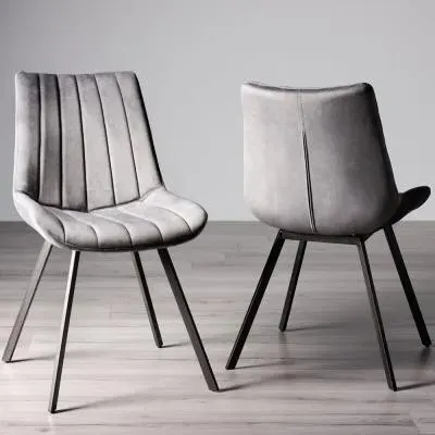 Fontana Dining Chair with Black Legs - Grey, Velvet