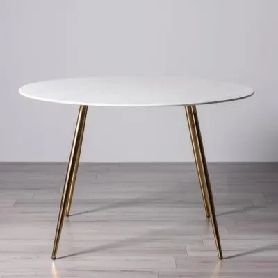 Francesca Round Dining Table - White Marble Effect, Glass image