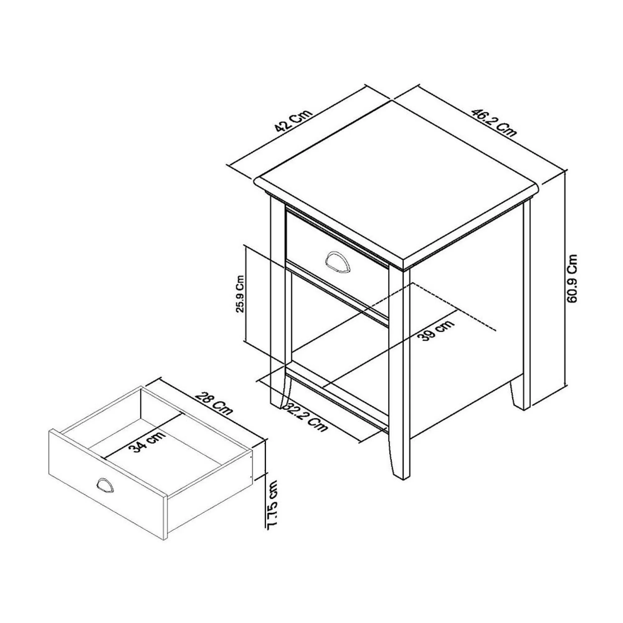 Hampstead 1 Drawer Bedside Cabinet - White