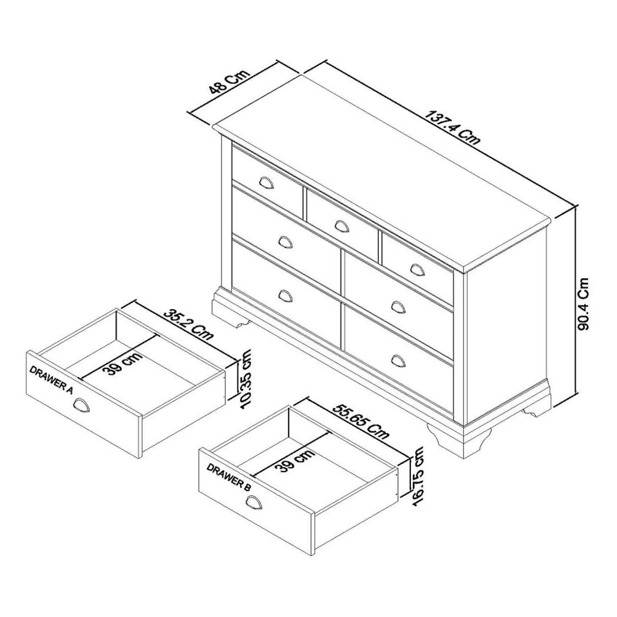 Hampstead 3+4 Drawer Chest - White