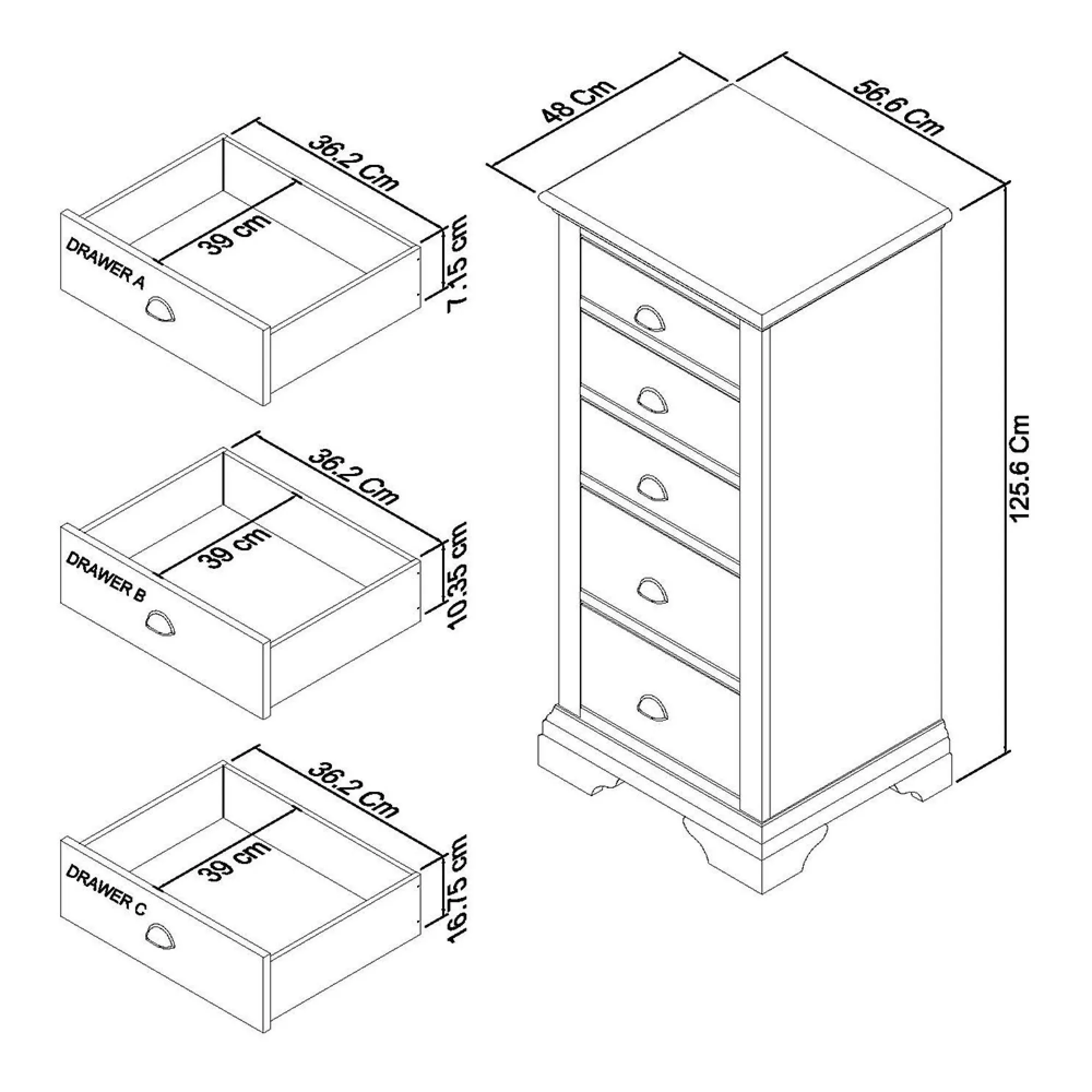 Hampstead 5 Drawer Tall Chest - Ivory, Oak