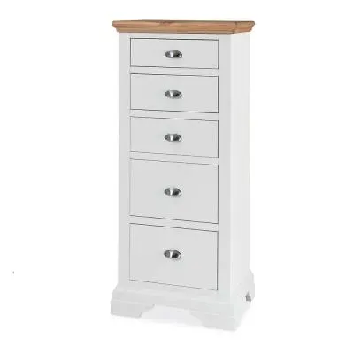 Hampstead 5 Drawer Tall Chest - Ivory, Oak image