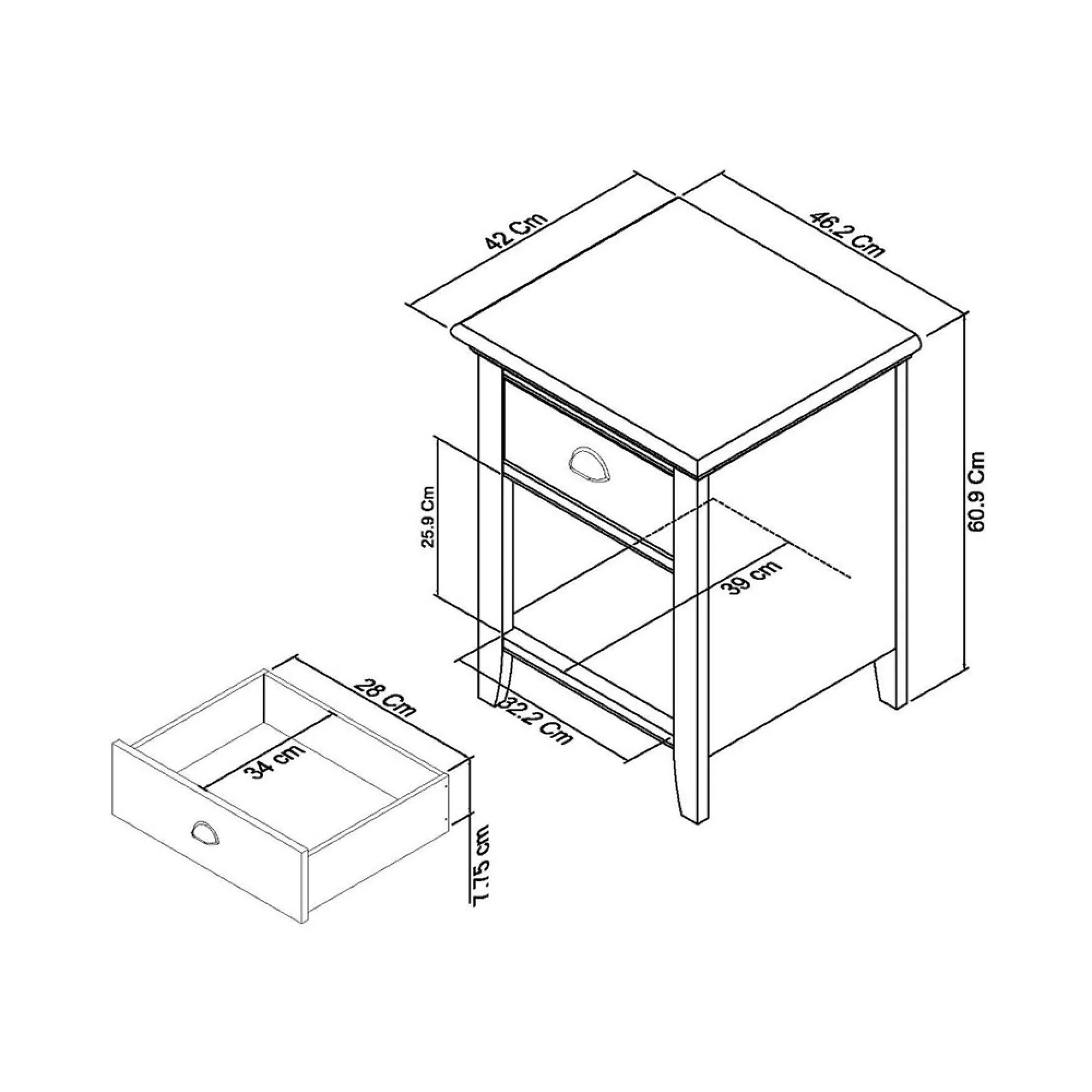 Hampstead Two Tone 1 Drawer Bedside Cabinet - Ivory, Oak