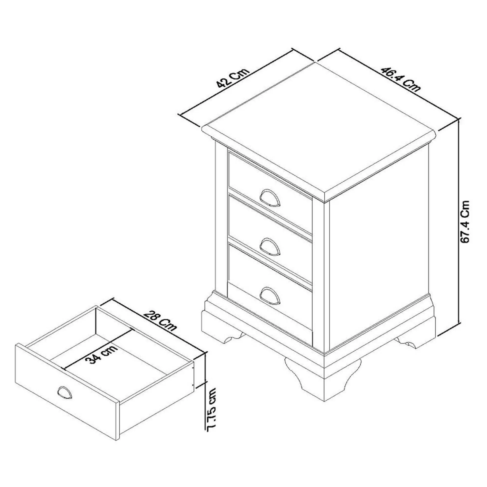 Hampstead Two Tone 3 Drawer Bedside Cabinet - Ivory, Oak