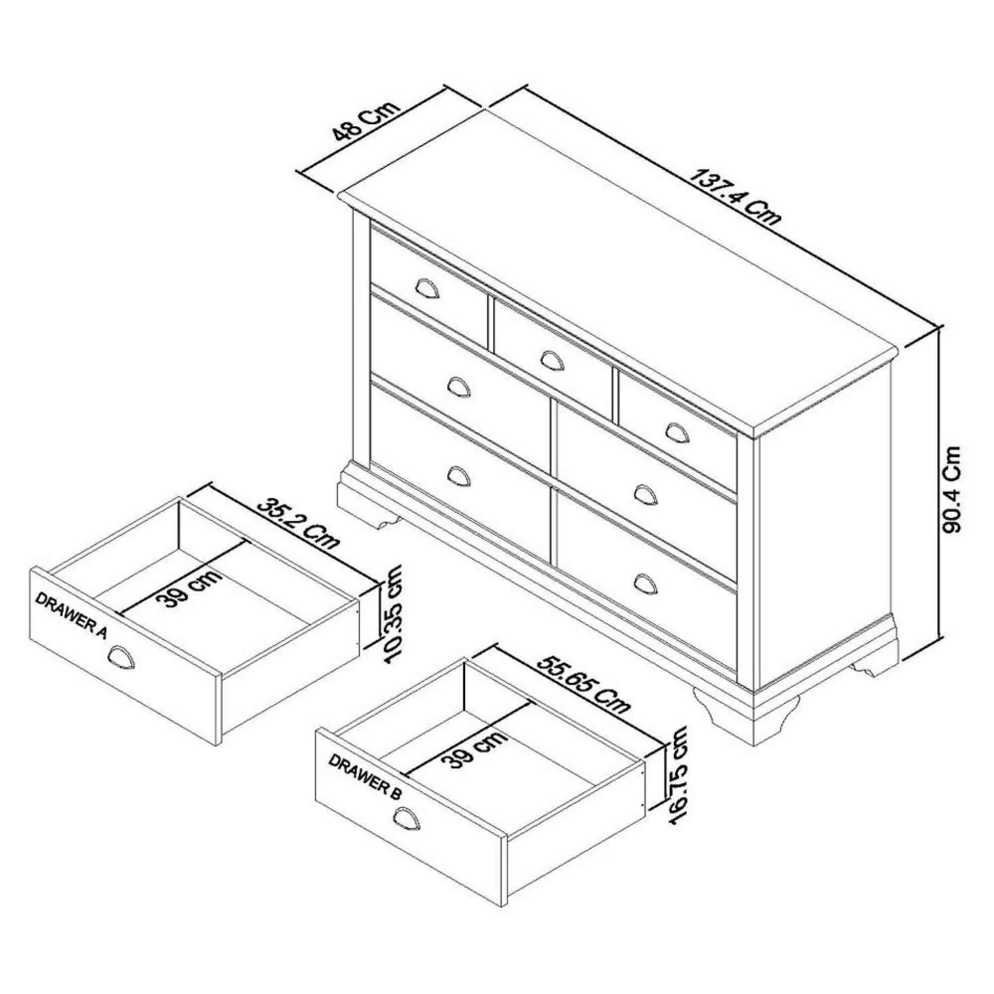 Hampstead Two Tone 3+4 Drawer Chest - Ivory, Oak