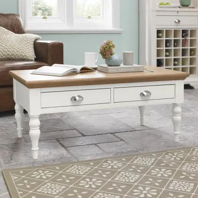 Hampstead Two Tone Coffee Table with Drawers - Ivory, Oak image