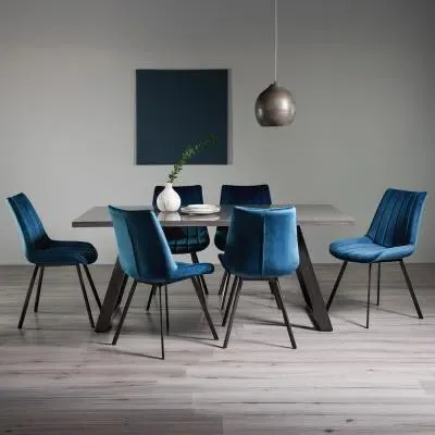 Hirst 6-Seater Dining Set with Fontana Chairs - Blue, Velvet