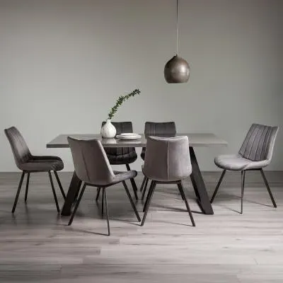 Hirst 6-Seater Dining Set with Fontana Chairs - Grey, Velvet
