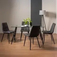 Martini 6-Seater Dining Set with 4 Mondrian Chairs - Clear Glass