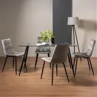 Martini 6-Seater Dining Set with 4 Mondrian Chairs - Clear Glass