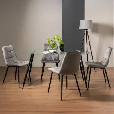 Martini 6-Seater Dining Set with 4 Mondrian Chairs - Clear Glass