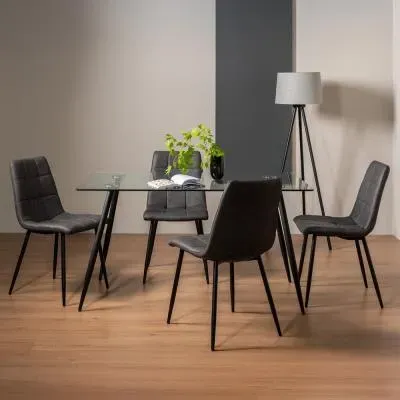 Martini 6-Seater Dining Set with 4 Mondrian Chairs - Clear Glass image