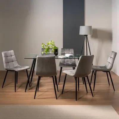 Martini 6-Seater Dining Set with 6 Mondrian Chairs - Clear Glass