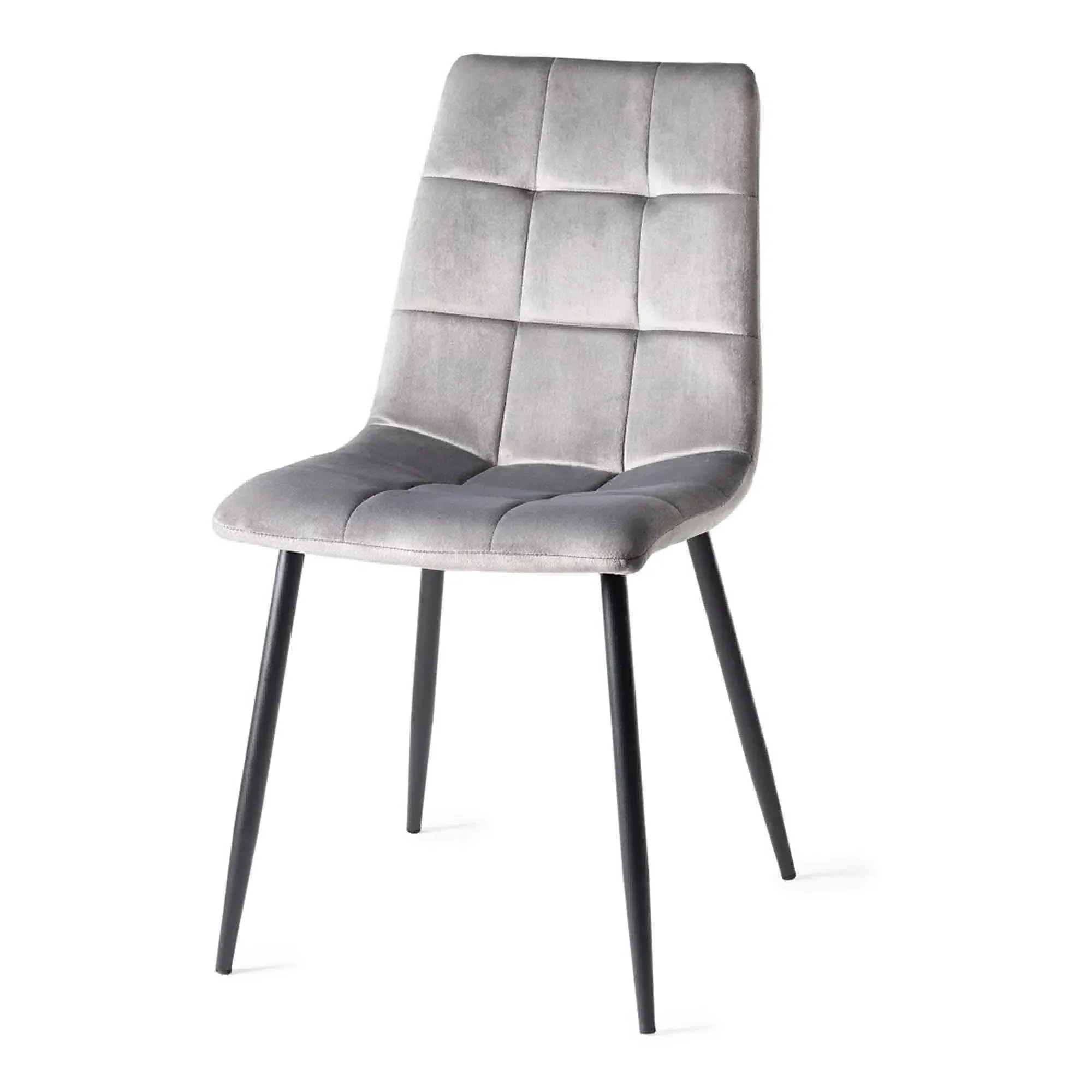 Mondrian Dining Chair with Black Legs - Grey, Velvet