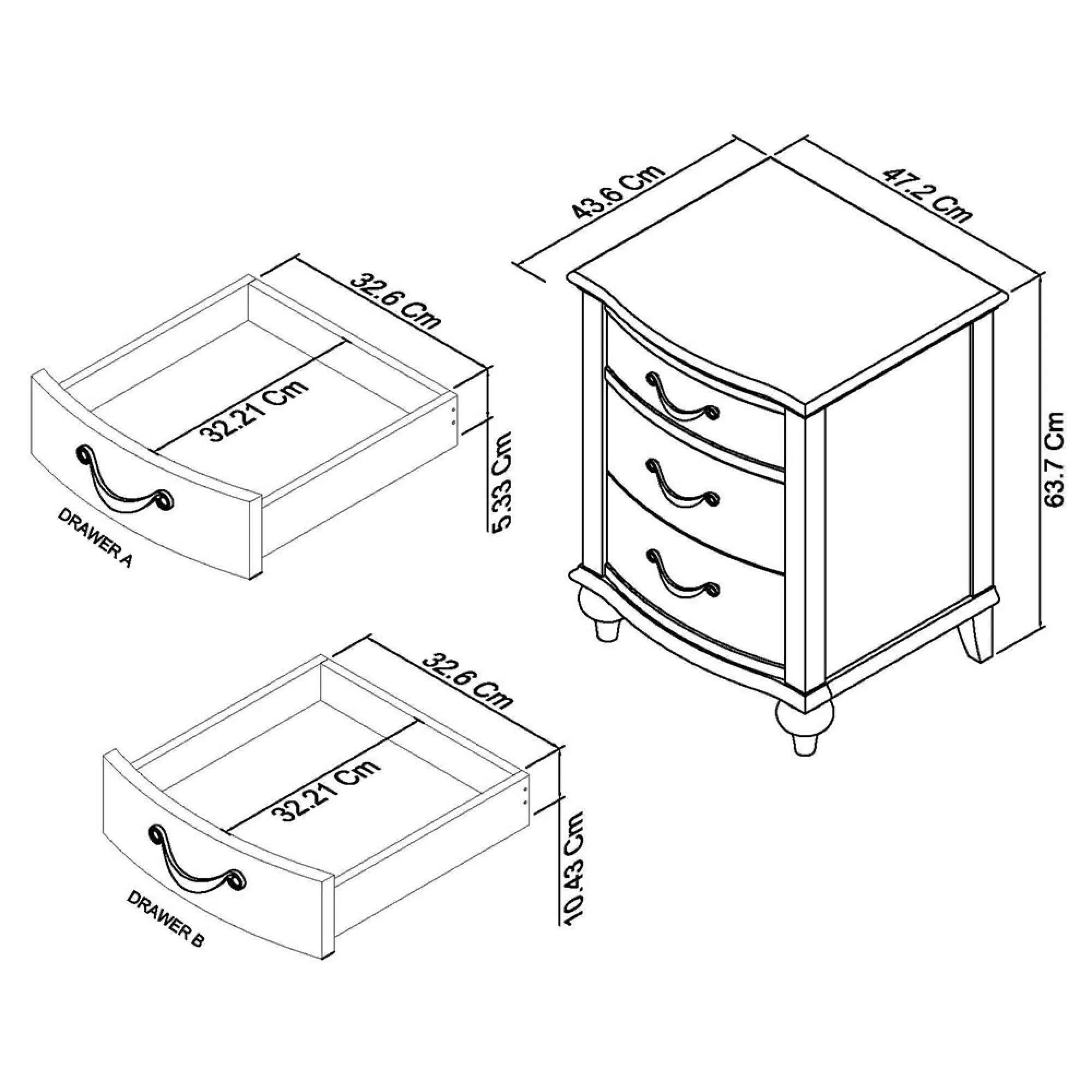 Montreux 3 Drawer Bedside Cabinet - Urban Grey