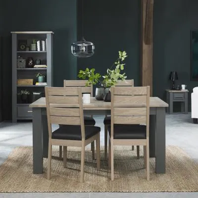 Oakham 4-6 Seater Extending Dining Set with Oak Chairs - Dark Grey