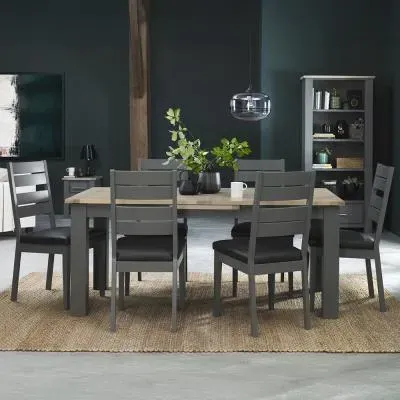 Oakham 6-8 Seater Extending Dining Set - Dark Grey, Oak