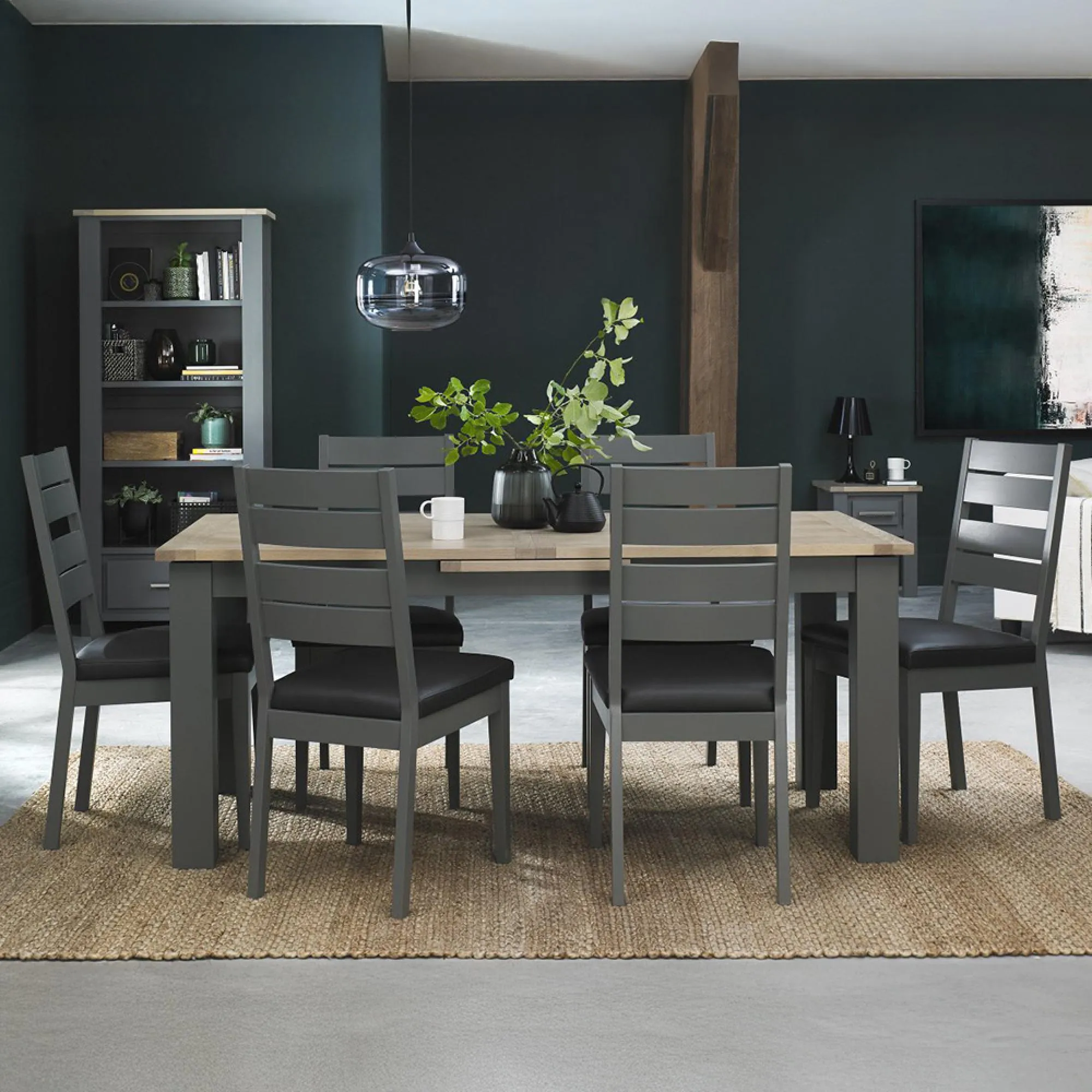 Oakham 8 Seater Extending Dining Table - Dark Grey, Scandi Oak