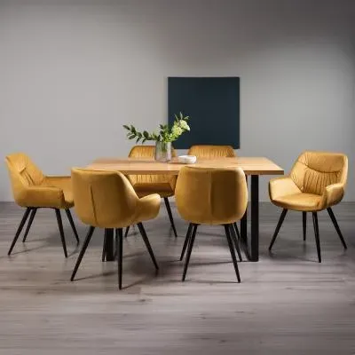 Ramsay 6 Seater Dining Set with Dali Chairs - Oak, Velvet