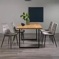 Ramsay 6 Seater Dining Set with Mondrian Chairs - Oak, Velvet