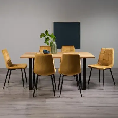 Ramsay 6 Seater Dining Set with Mondrian Chairs - Oak, Velvet
