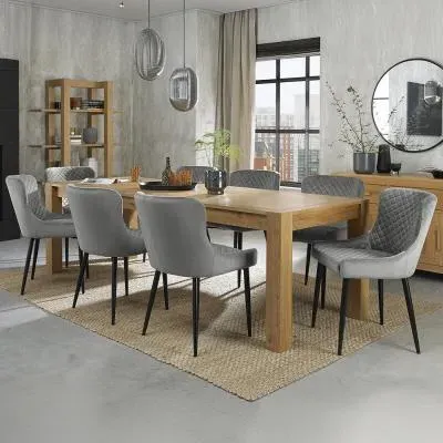 Turin 6-10 Seater Extendable Dining Set with 8 Cezanne Chairs - Light Oak