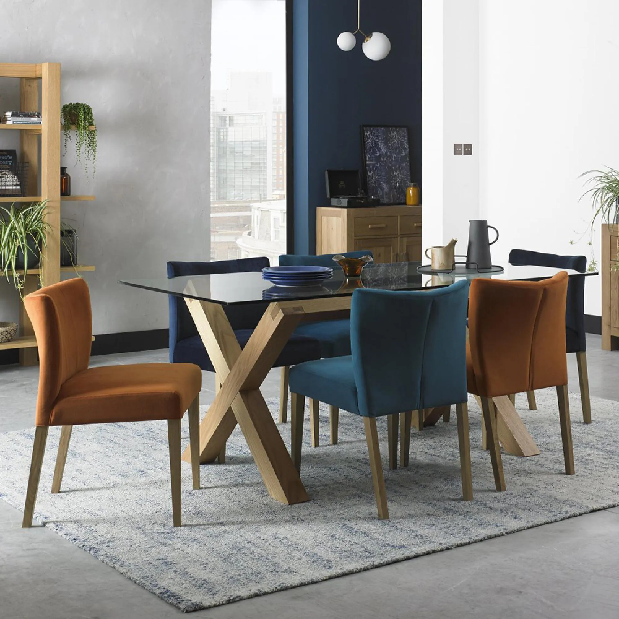 Turin 6 Seater Dining Table - Light Oak, Glass